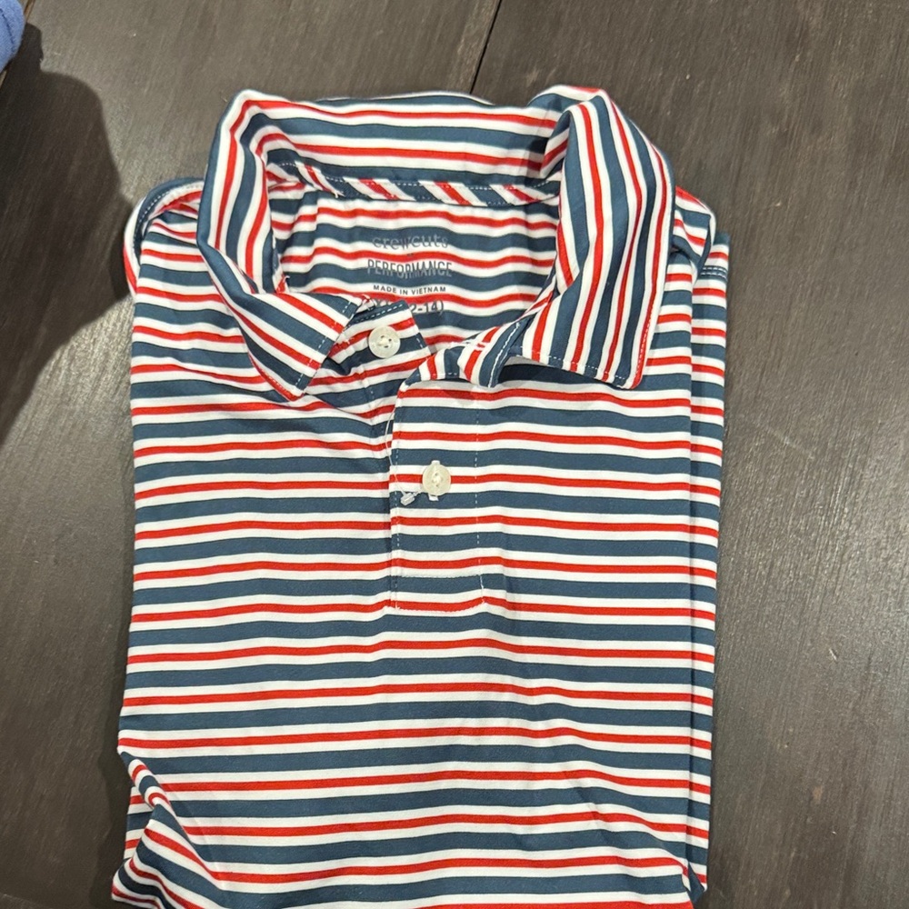 Boys Crewcuts Performance Red, White, and Blue Striped Polo Shirt